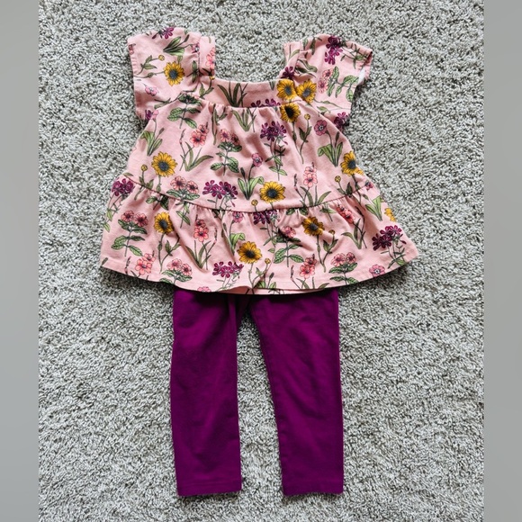 Toddler Girl Floral Outfit set floral short sleeve top and leggings– Size 2T - Picture 2 of 10